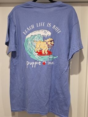 Puppie Love Rescue Blue "Beach Life Is Ruff" Dog Surf T-Shirt